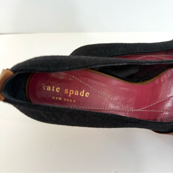 Kate Spade Black Felt Fabric Leather Rhinestone Office Open Toe Heels Size 6 B - Picture 9 of 10